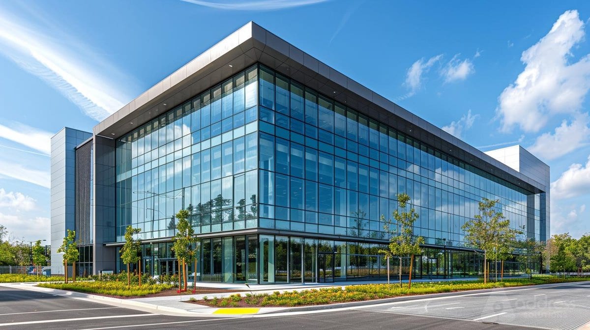 Modern glass-facade commercial office building